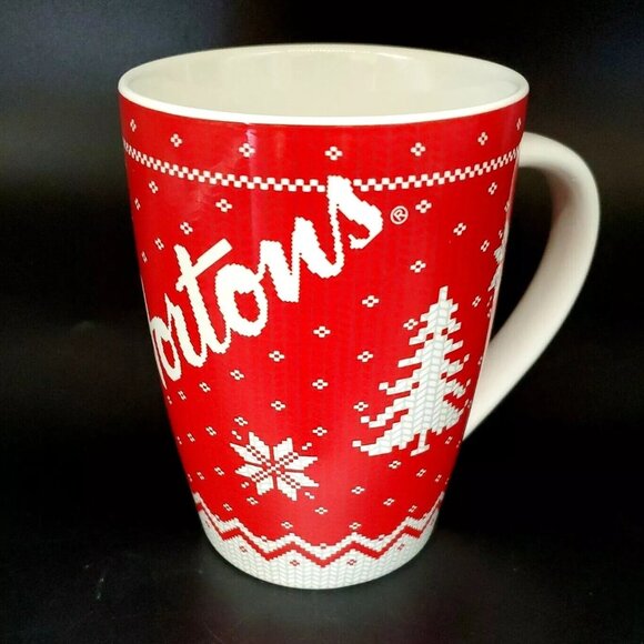 Tim Horton's Snowflake Sweater Mug 2015 Red & White Limited Edition Coffee Cup - Picture 10 of 12